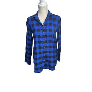 Banana Republic Boyfriend Fit Women Blue Check Long Sleeve Button-Up Shirt Sz XS
